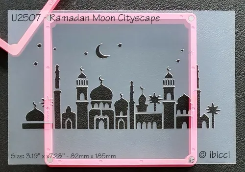 ibicci Ramadan Moon Cityscape stencil Landscape - will fit 4" high cakes